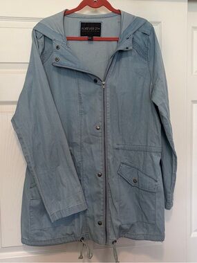 Forever 21 Light Blue Hooded Utility Jacket